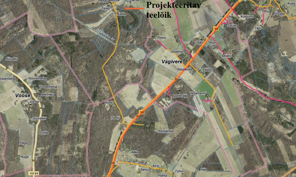 Teetööd Maanteeameti lääne regioonis. Tuudi-Ridase lõigu skeem.