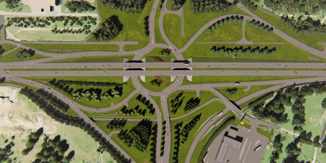 Maanteeameti põhja regioon - põhja regioonis on mahukad ning olulised tööd nii Väo liiklussõlm (pildil) kui ka Võõbu–Mäo lõik. Illustratsioon K-Projekt AS.