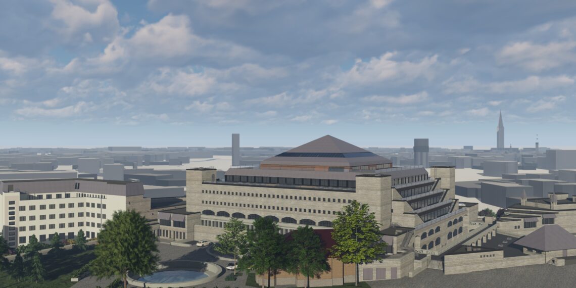 Põhjaliku uuenduskuuri saab rahvusraamatukogu kogu hoone, välisvisuaalile lisatakse kaasaegne valgustus. Pildid: Sirkel & Mall