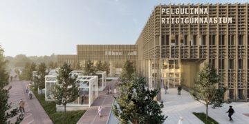 Uhke puidust kool: suunanäitaja linnaruumis. 2023. aasta sügisel valmib Pelgulinna Riigigümnaasium, mis on üks suurim puithoone Eestis. Allikas: Arhitekt Must