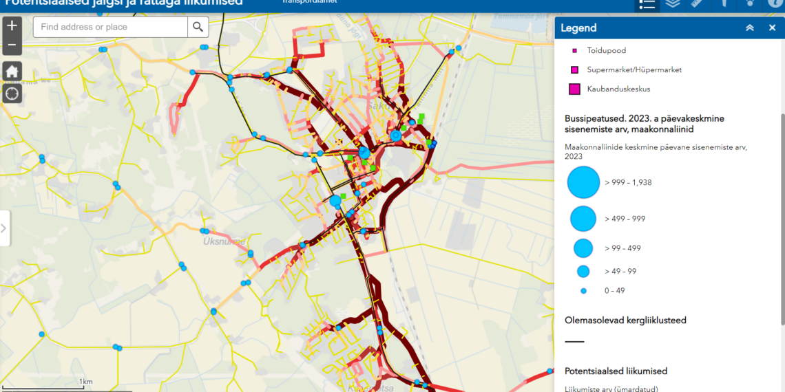 Transpordiamet töötas välja jalg- ja rattateede planeerimiseks vajaliku kergliiklusmudeli „Potentsiaalsed jalgsi ja rattaga liikumised“. Foto: Transpordiamet