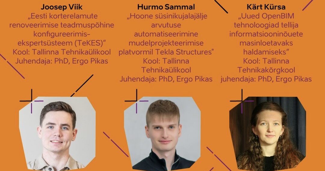 Digiehituse tulevikutegija 2024 konkursi nominendid Joosep Viik, Hurmo Sammal ja Kärt Kürsa. Foto: Digitaalehituse klaster