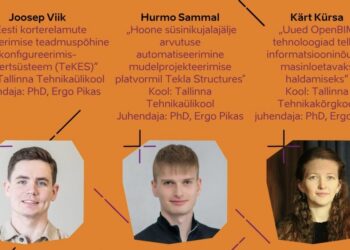 Digiehituse tulevikutegija 2024 konkursi nominendid Joosep Viik, Hurmo Sammal ja Kärt Kürsa. Foto: Digitaalehituse klaster