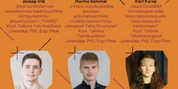 Digiehituse tulevikutegija 2024 konkursi nominendid Joosep Viik, Hurmo Sammal ja Kärt Kürsa. Foto: Digitaalehituse klaster